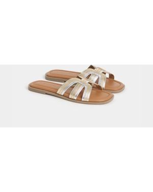JD Williams Wide Fit Woven Detail Mule Sandals - Natural