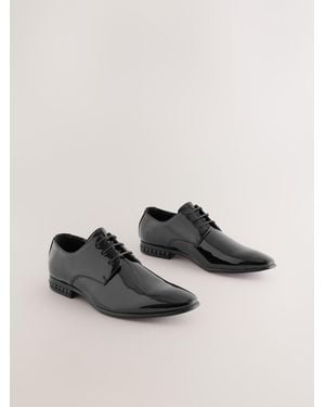 Next Diamante Heel Patent Derby Shoes - Black