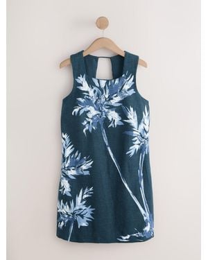 Next Linen Rich Square Neck Shift Mini Dress - Blue