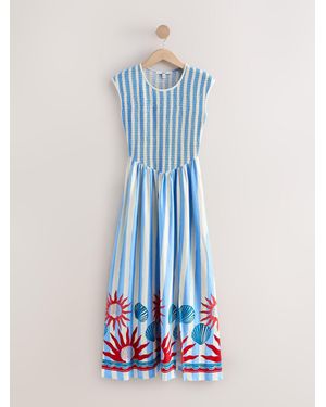 Next Cap Sleeve Shirred Body Jersey Midi Dress - Blue