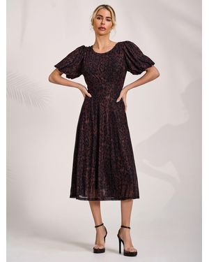 Jolie Moi Mesh Puff Sleeve Midi Dress - Black