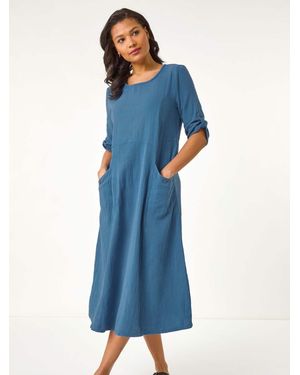 Roman Textured A-Line Midi Dress - Blue