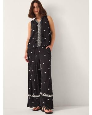 Monsoon Embroidered Wide Leg Pants - Black