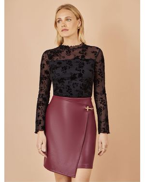 Yumi' Faux Leather Wrap Mini Skirt - Black