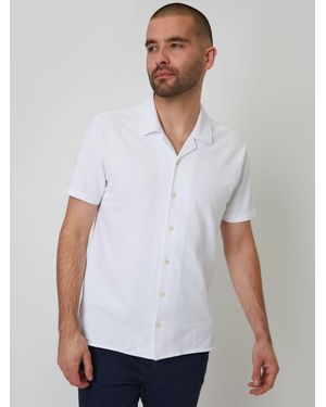 Threadbare Pique Revere Collar Short Sleeve Shirt - White