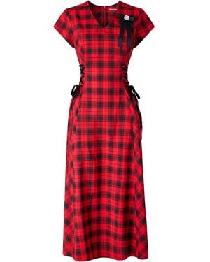 Joe Browns Trixie Check Lace Up Side Maxi Dress - Rot
