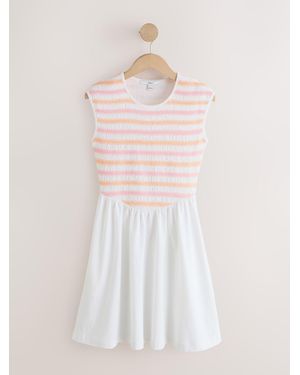 Next Multi Stitch Cap Sleeve Shirred Body Jersey Mini Dress - Pink