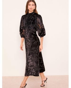 Lipsy Devore Velvet Puff Sleeve Midi Dress - Black