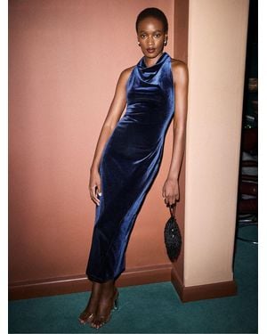 Ro & Zo Lucy Cowl Neck Velvet Dress - Blue