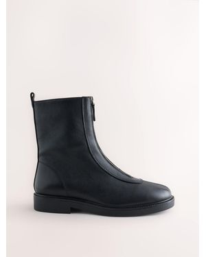 Next Standard Fit Forever Comfort Suede Front Zip Leather Boots - Black