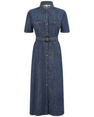 Yumi' Chambray Utility Midi Denim 100% Cotton Shirt Dress - Blue