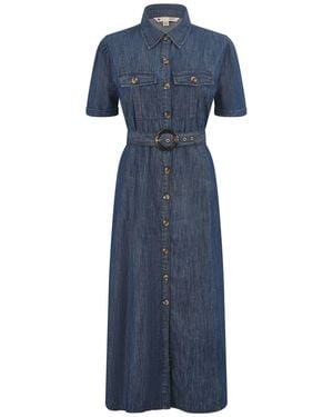 Yumi' Chambray Utility Midi Denim 100% Cotton Shirt Dress - Blue