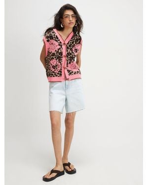 River Island Sleeveless Leopard Print Floral Knitted Waistcoat - Red