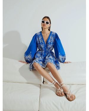 River Island Broiderie Shirt Dress - Blue