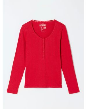 FatFace Hattie Henley Pointelle Top - Red