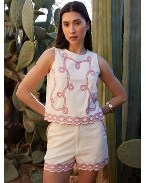 Threadbare 100% Cotton Cornelli Embroidered Shorts - Natural