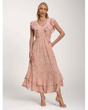 Jolie Moi Ruffle V-Neck Viscose Midi Dress - Pink