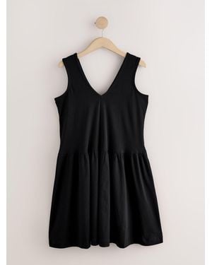 Next 100% Cotton V-Neck Jersey Mini Summer Dress - Black