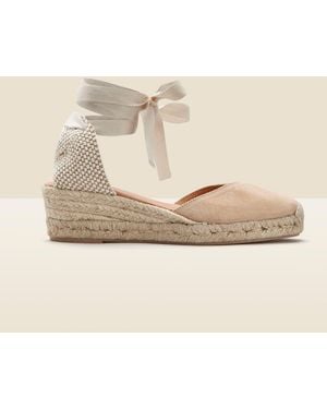 Sosandar Taupe Valenciana Low Heel Wedge Espadrilles Shoes - Natural