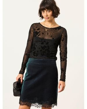 FatFace Fatface Louisa Velvet Lace Trim Mini Skirt - Black