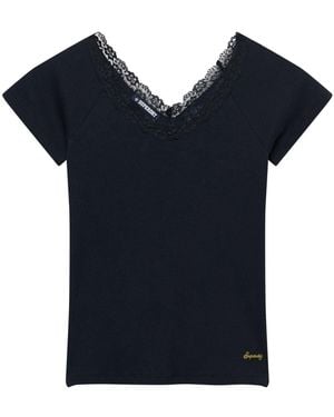 Superdry Ath Ess Lace Trim V-Neck T-Shirt - Blue