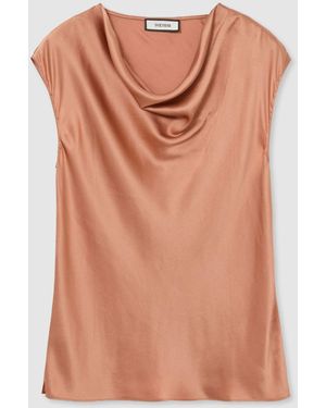 Reiss Peach Catherine Hammered-Silk Cowl-Neck Cap-Sleeve Top - Pink