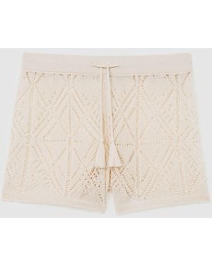 Reiss Finty - Cream Cotton-blend Open-knit Shorts, L - Natural