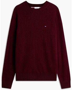 Tommy Hilfiger Burgundy Pure Lambswool Crew Neck Sweater - Red