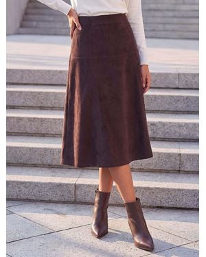 Roman Petite Faux Suede A-Line Skirt - Purple