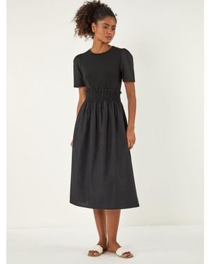 Roman Shirred Waist Midi Dress - Black
