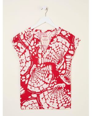 FatFace Fatface Linen Blend Notch Neck Top - Red