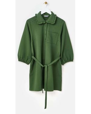 Oliver Bonas Frill Collar Mini Shirt Dress - Green