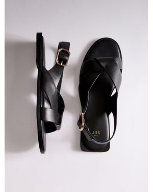 The Set Premium X-Strap Slingback Casual Sandals - Black
