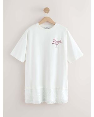 Next Short Sleeve T-Shirt Sequin Bridal Dress - White