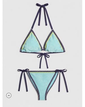 River Island Metallised Fiber Whipstitch Bikini Set - Blue