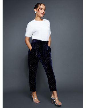 Threadbare Velvet Hotfix Paperbag Waist Pants - Blue