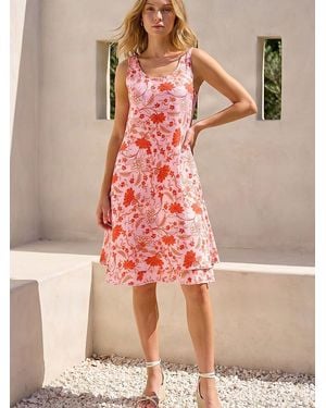 Roman Floral Print Double Layer Dress - Pink