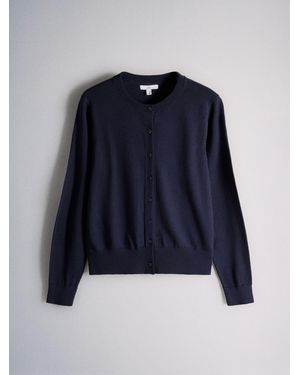 The Set Crew Neck Long Sleeve Merino Cardigan - Blue
