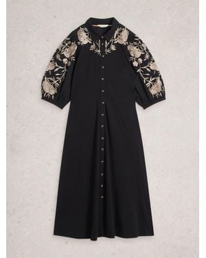 White Stuff Rua Embroidered Jersey Dress - Black