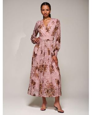 Jolie Moi Long Sleeve Printed Lace Midaxi Dress - Pink