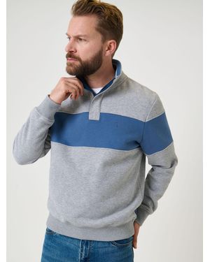 Saltwell Chest Stripe Quarter Zip Sweatshirt - Blue