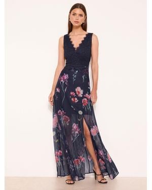 Lipsy Petite Floral Print V-Neck Lace Maxi Dress - Blue