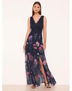 Lipsy Petite Floral Print V-Neck Lace Maxi Dress - Blue