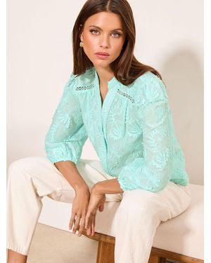 Lipsy Mint 3/4 Sleeve Embroidered Grandad Blouse - Green