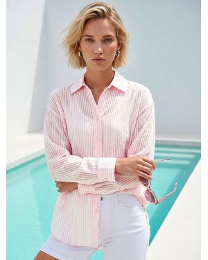 Roman Embellished Hotfix Stripe Shirt - Pink