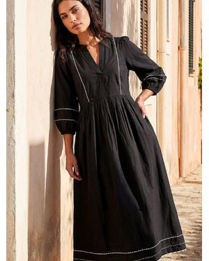 Roman Ric Rac Collared Midi Dress - Black