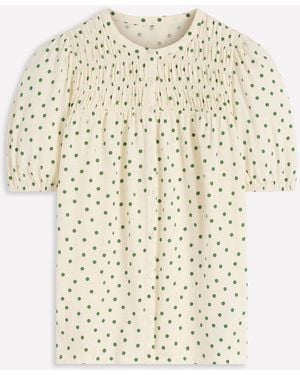 Boden Mya Short Sleeve Smocked Shirt - Natural
