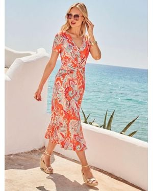 Sosandar Paisley Print V Neck Twist Front Midi Dress - Pink