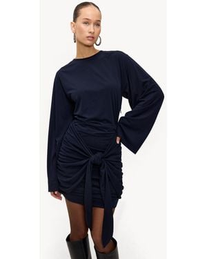 Loavies Darker Nights Tie Detail Long Sleeve Wrap Mini Dress - Blue