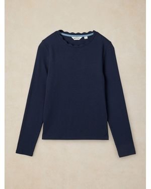 White Stuff Aida Scallop Long Sleves T-Shirt - Blue
